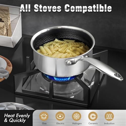 Hybrid Nonstick 1 Quart Stainless Steel Saucepan with Glass Lid