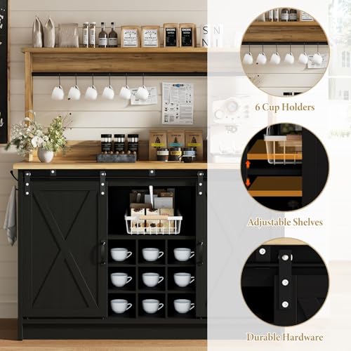47" Farmhouse Coffee Bar Cabinet with Storage Hutch