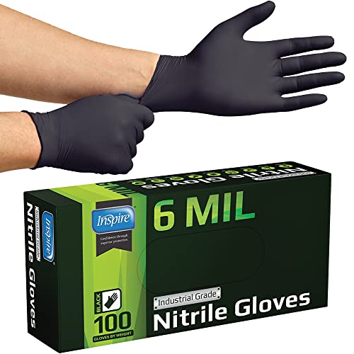 6 Mil HEAVY DUTY Stretch Nitrile Black Gloves Disposable Latex Free