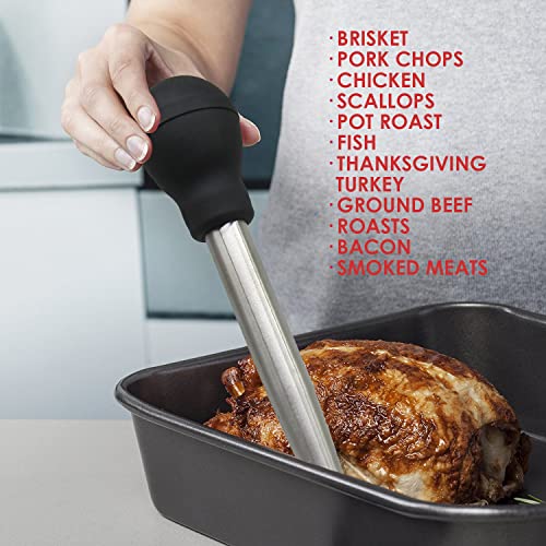 Stainless Steel Turkey Baster Commercial Grade Quality Rubber Bulb Including 2 Marinade Injector Needles and Brush for Easy Clean Up