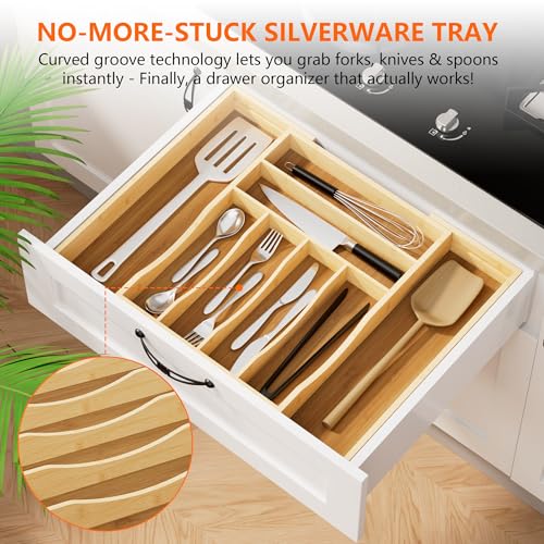 Expandable Bamboo Drawer Organizer Cutlery 6