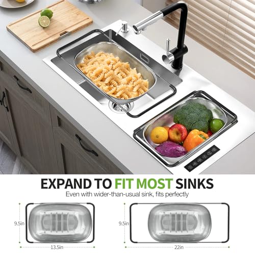 Stainless Steel Over the Sink Colander Strainer Basket 6 Quart