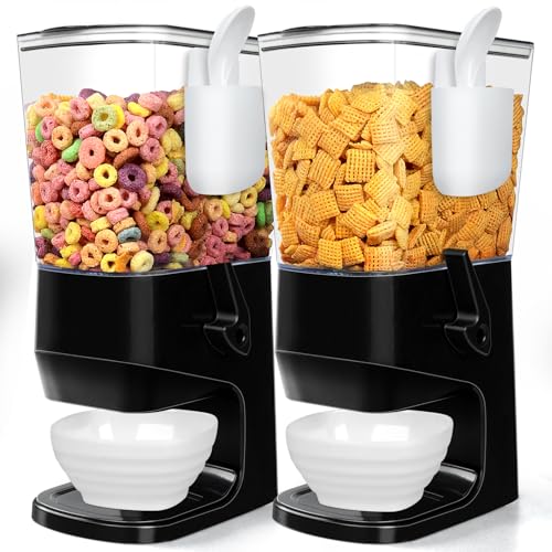 Cereal Dispenser Countertop Wath Bowls and Spoons（Black 2 pack ） (2 Count)