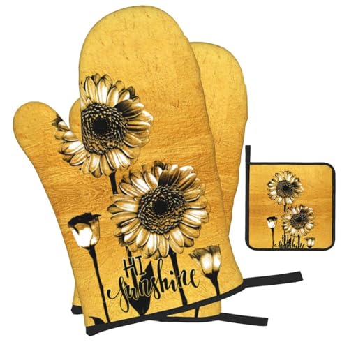 Sunflower Oven Mitts and Pot Holders Set of 3 Gold Oven Glove (3 Count)