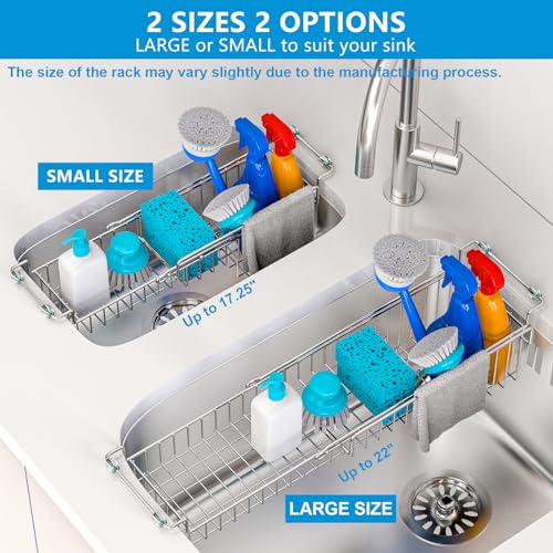 Over The Kitchen Sink Caddy Sponge Holder Organizer Drying Rack Expandable for Sponge Brush Soap Dish Cloth Rag