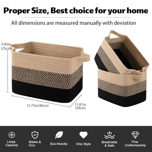 30L Storage Basket Large Blanket Basket Living Room Black & Brown