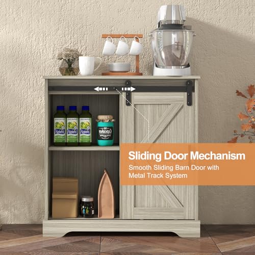 Sliding Barn Door Buffet Sideboard Storage Cabinet Coffee Bar Kitchen Farmhouse Style