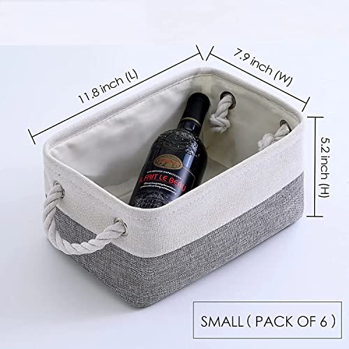 Small Storage Baskets for Shelf 6 Pack Canvas Storage Basket with Handles Fabric Storage Basket for Organizing Storage Bin (6 Count)