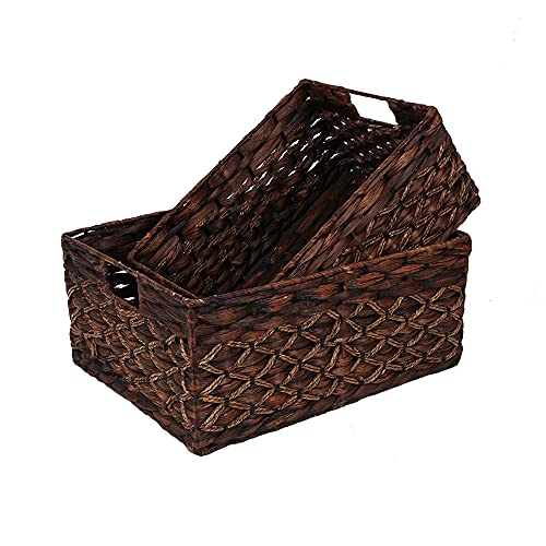 Rectangular Water Hyacinth Woven Storage Baskets for Shelves (2 Count)