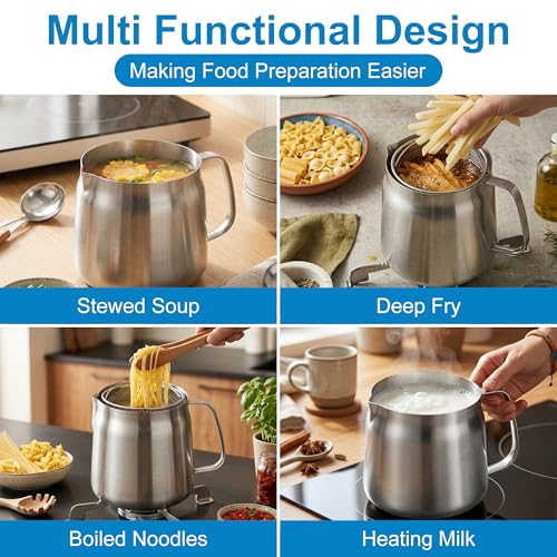 68oz Stainless Steel Oil Filter Pot with Deep Fryer Basket & Oil Strainer