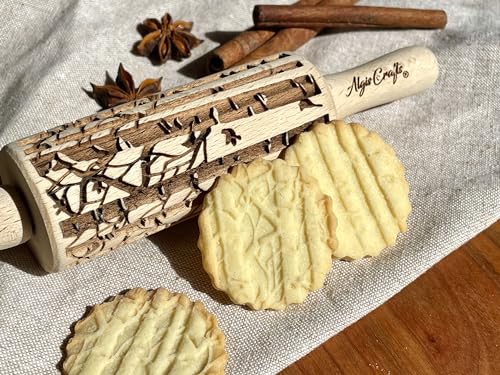 SEASONS 3 Mini Embossed Rolling Pin Set. Wooden Laser Cut Mini Rolling Pins for cookies or clay with spring flowers