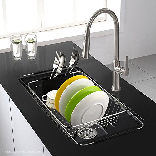 Expandable Dish Drying Rack Over the Sink Dish Drainer Dish Rack in Sink or On Counter with Utensil Silverware Storage Holder