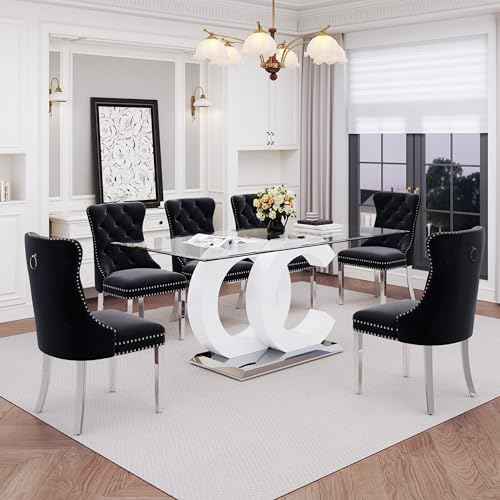7 Piece Glass Dining Table Set for 6