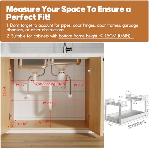 1 Pack-16"-26"W Expandable Under Sink Organizer With Upgrade Ball-Bearing Slide,2-Tier Pull Out Under Cabinet Organizer Height Adjustable,Not Suitable For Cabinets With Partitions In The Middle