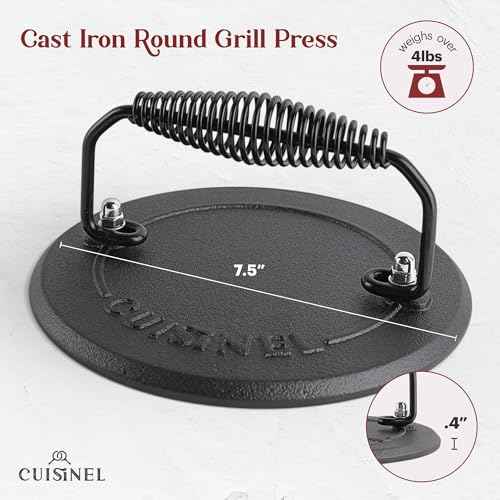 Cast Iron Skillet + Grill Press + Scraper Set (4 Count)