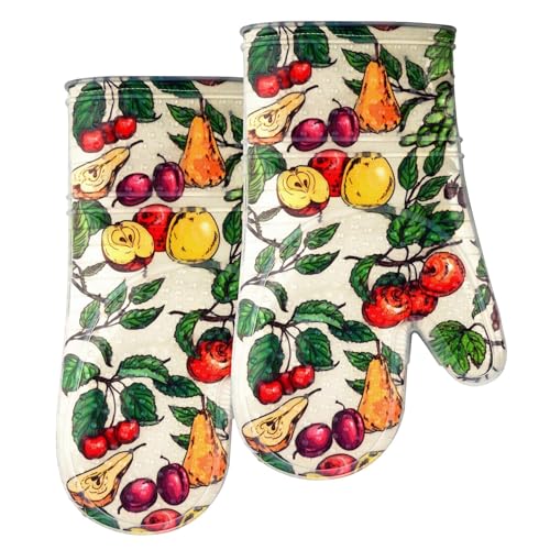 Oven Mitts with Transparent Clear Silicone Shell and Nice Friut Flower Printing (2 Count)
