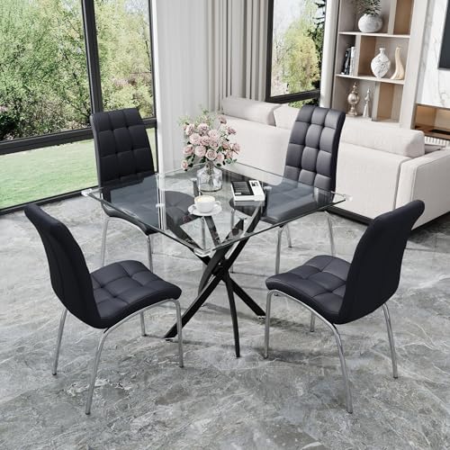 36” Square Glass Dining Table Set for 4