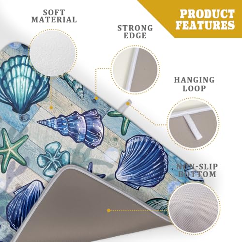 Starfish Seashell Dish Drying Mat 18x24 inch Coastal Beach Dish Drainer Rack Pad Absorbent Microfiber Fast Dry Kitchen Counter Accessories