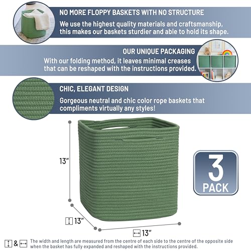 13 Inch Cube Storage Bins Cotton Rope Woven Baskets for Organizing 3 (3 Count)