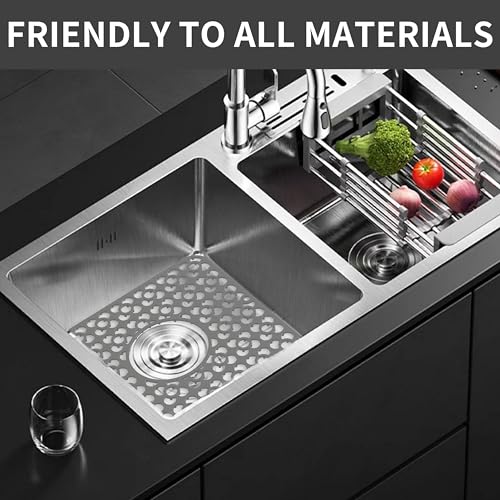 2PCS Sink Mats Sink Protectors Dish Racks Dishwasher Safe Grid Mats for Kitchen Sink Silicone Protect Sink from Stains Damage Scratches Non Slip Heat Resistant Rust Resistant 11"X12" Grey (2 Count)
