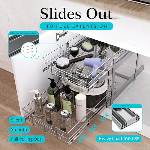 2 Tier Pull Out Cabinet Organizer 11" W X 17" D