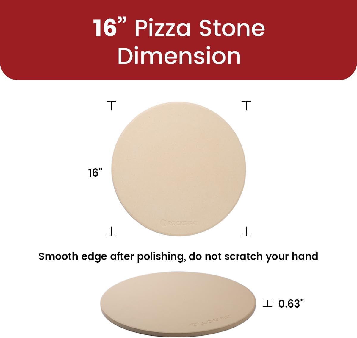 K ROCKSHEAT Pizza Stone Round 16 Inch for Grill and Oven, Large Cordierite Baking Stone for Bread, Safe Circular Cooking Stone for Grill 16", Easy to Clean - Culinary Roots