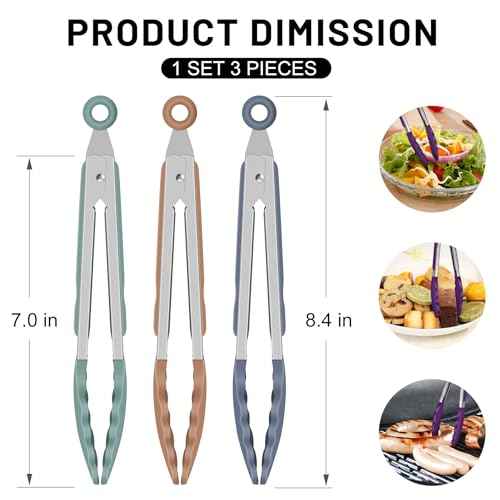 Mini Silicone Kitchen Tongs for Cooking (3 Count)