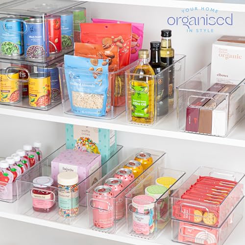 Plastic Food Storage 8 Pack Clear Container Bin with Handles for Organizing Kitchen (8 Count)