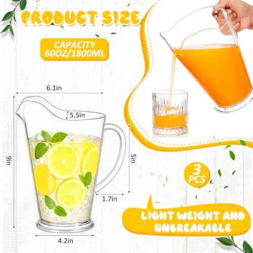 Tessco 3 Pcs Plastic Pitchers 60 Oz Clear Water Beer Jug Large (3 Count)