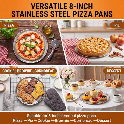 8 Pieces Silver Pizza Pans 8 Inch Bakeware (8 Count)