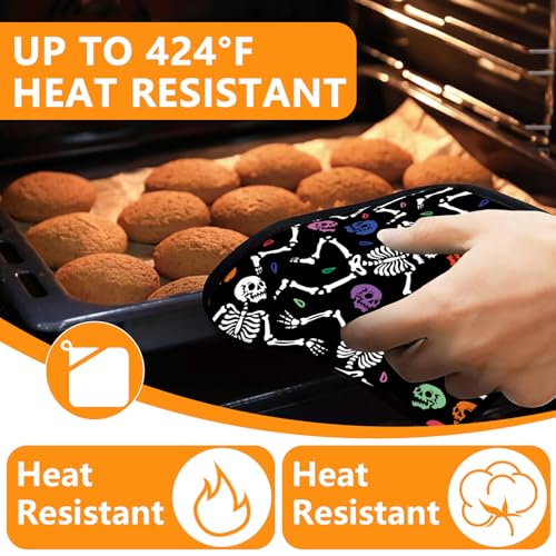 Colorful Skull Oven Mitts and Pot Holders Sets 4Pcs