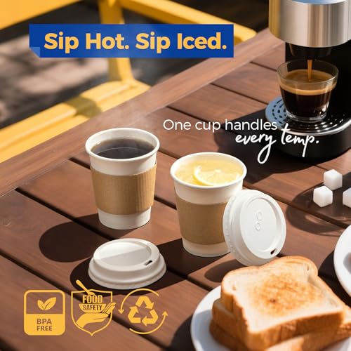 100 Pack 8 oz Disposable Coffee Cups with Lids (100 Count)