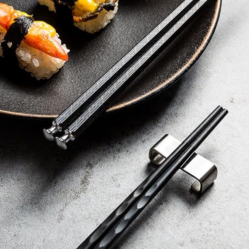 5 Pairs Food Grade PET+Glass Fiber Alloy Polymer Laser Engraving Japanese Metal Chopsticks (5 Count)