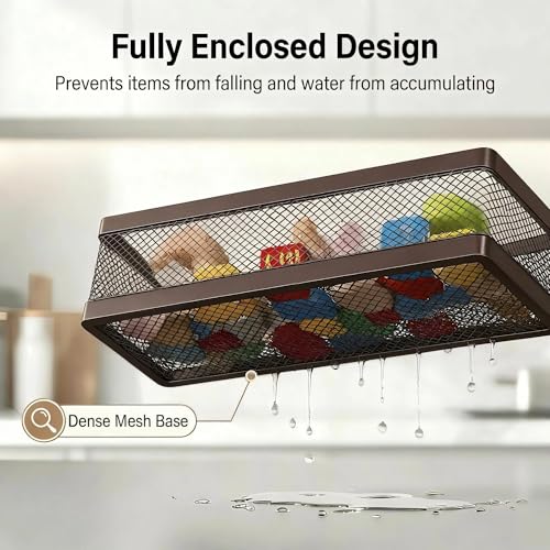 5-in-1 16.5" Extra Long Slim Wall Mount Wrapped Mesh Kitchen Organizer & Shower Caddy Kit, with Paper Towel Holder, Utensil Holder, Soap Dish, Holds 50LBS - Vintage Bronze, Netting