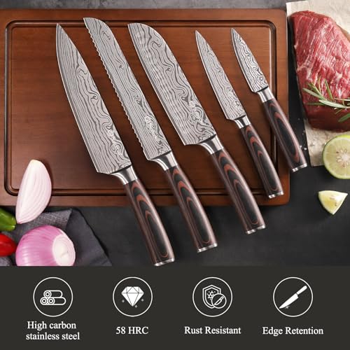 Kitchen Knife Set 5 Piece Chef Knife Set Professional High Carbon Stainless Steel (5 Count)