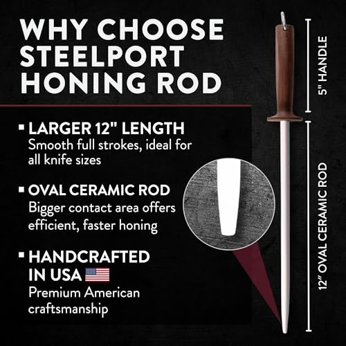 12" Oval Ceramic Honing Rod for Carbon & Stainless Steel Knives