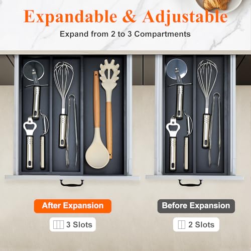 Expandable Black Bamboo Kitchen Utensils Drawer Organizer Silverware Tray