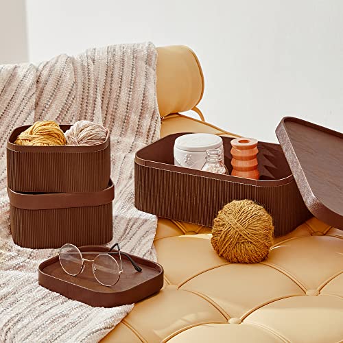 Decorative Storage Boxes with Lids Faux Leather (3 Count)