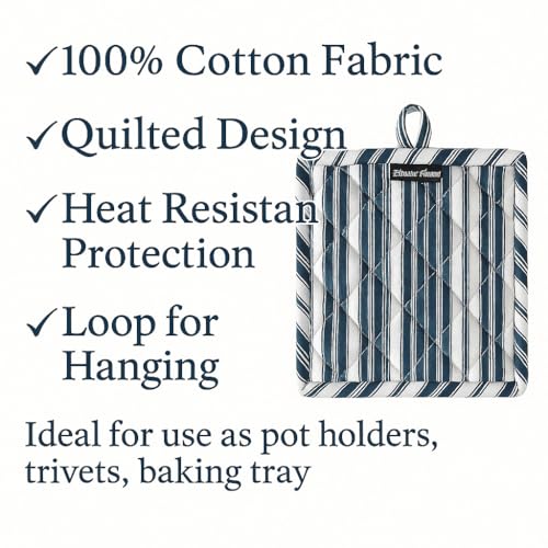Double Stripe Pot Holders Heat Resistant Cotton Set of 3 Nonslip 8"x8" Inch Hot Pads for Kitchen (3 Count)