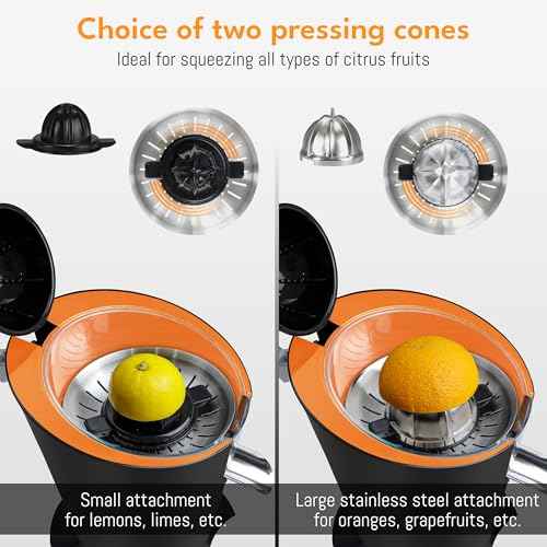 Stainless Steel Electric Orange Juicer 200W I Incl. Stainless Steel Cone & BPA