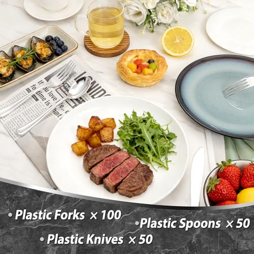 200Pcs Silver Plastic Cutlery