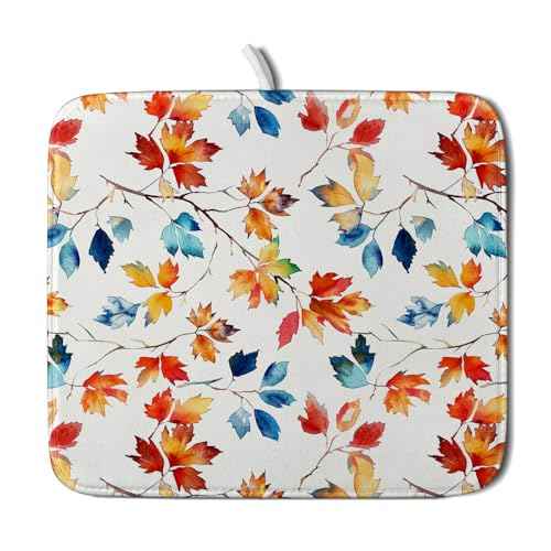 Autumn Leaf Dish Drying Mat Fall Colorful Leaves Absorbent Dish Drain Mats for Kitchen Counter