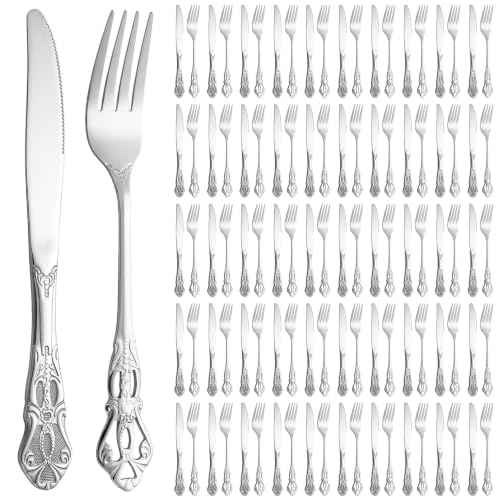 100 Pieces Retro Royal Stainless Steel Dinner Flatware Cutlery Set (100 Count)