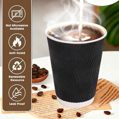 12 oz Disposable Paper Coffee Cups with Lids & Straws (50 Count)