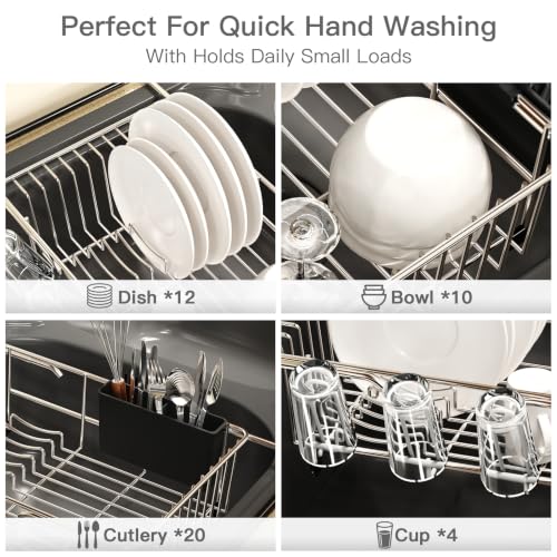 Expandable Dish Drying Rack Over Sink with Extra Drying Mat