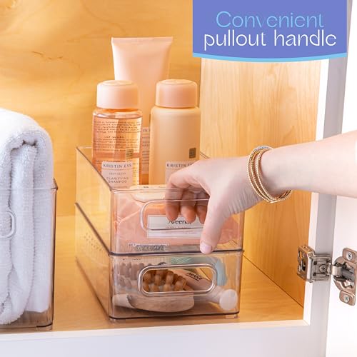 Plastic Food Storage 6 Pack Clear Container Bin with Handles for Organizing Kitchen (6 Count)