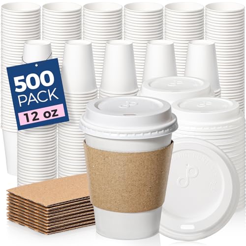 500 Pack 12 oz Disposable Coffee Cups with Lids (500 Count)