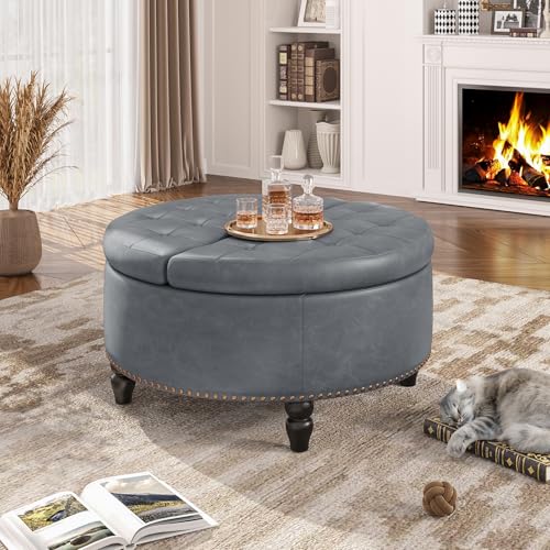 31.5 Inch Large Round Ottoman with Storage Circular