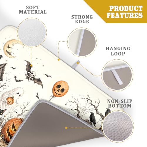 Halloween Pumpkin Ghost Dish Drying Mat Black Cat Microfiber Dishes Pad 18x24 Inch Holiday Dish Drainer Rack Mats for Kitchen Counter Sink