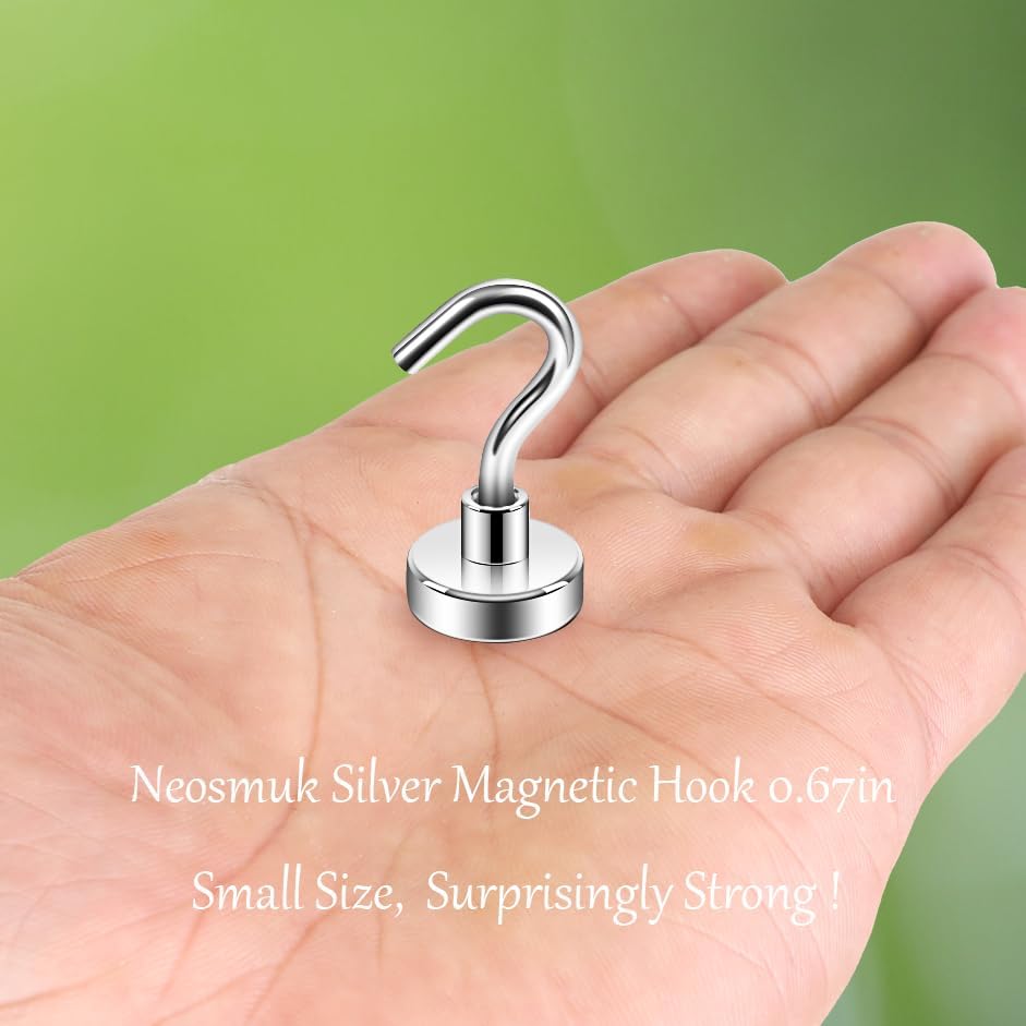 Neosmuk Magnetic Hooks, Cruise Ship Essentials, 30lb+ Heavy Duty Magnetic Hooks for Cruise Cabins, Refrigerator, Grill, Hanging, and Travel | Extra Strong Must-Haves Magnet Hook(Silver,Pack of 12)